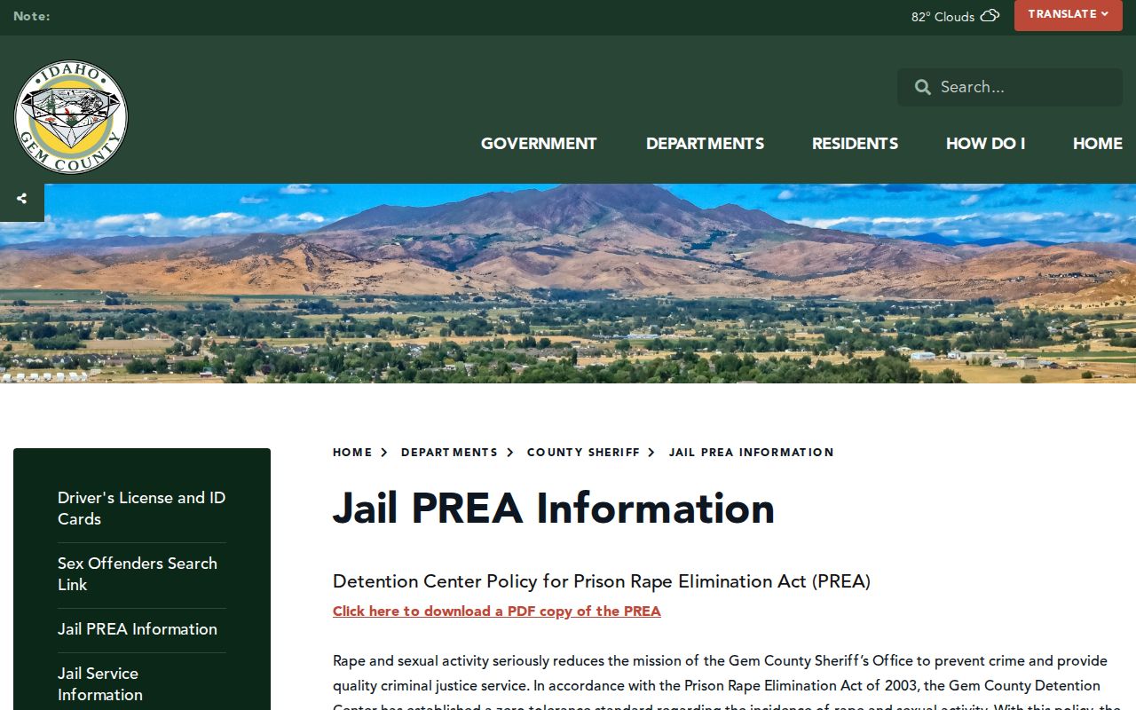 Gem County arrest records detention center PREA information