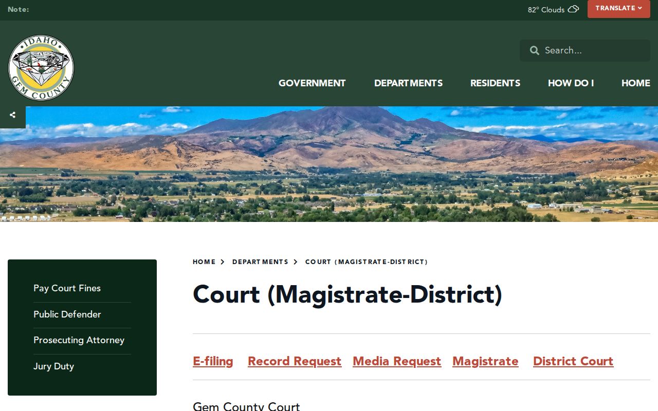 Gem County criminal court case landing page