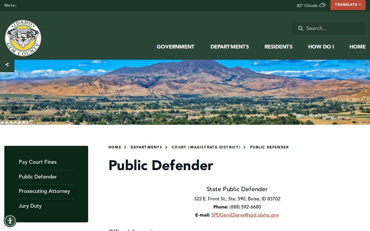 Gem County public defender contact for criminal court cases