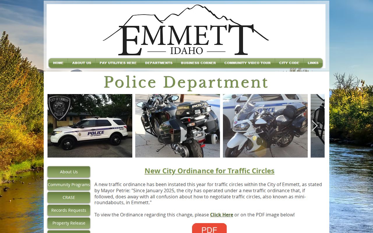 Emmett Police Department criminal records contact page