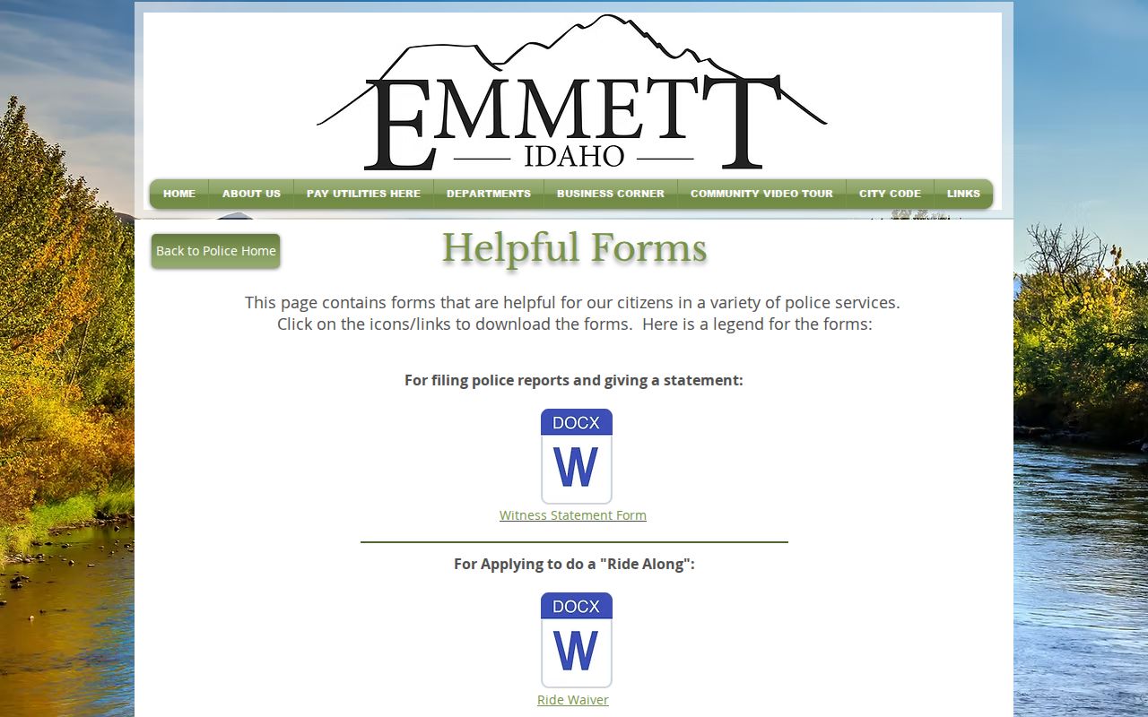 Emmett criminal history police forms and Good Conduct Letter