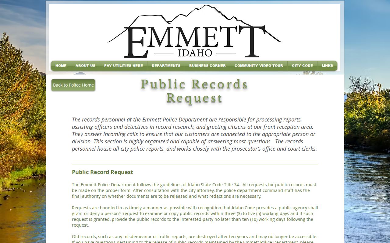 Emmett criminal record and police report request process