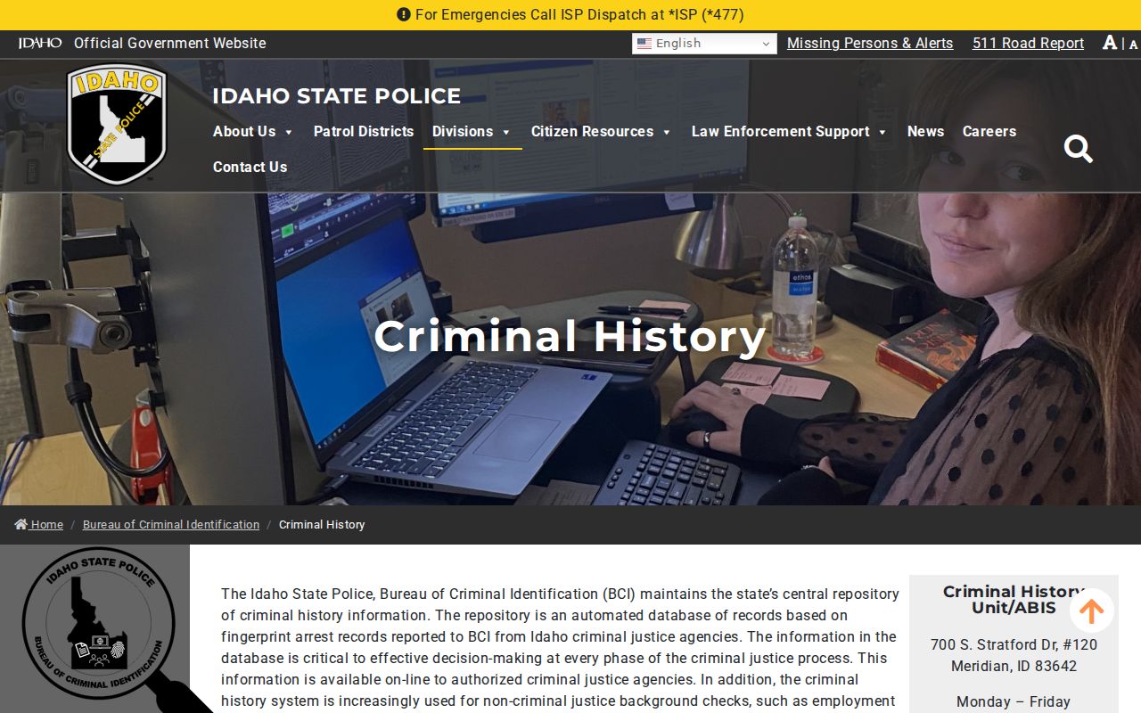 Gem County criminal history Idaho BCI request guidance