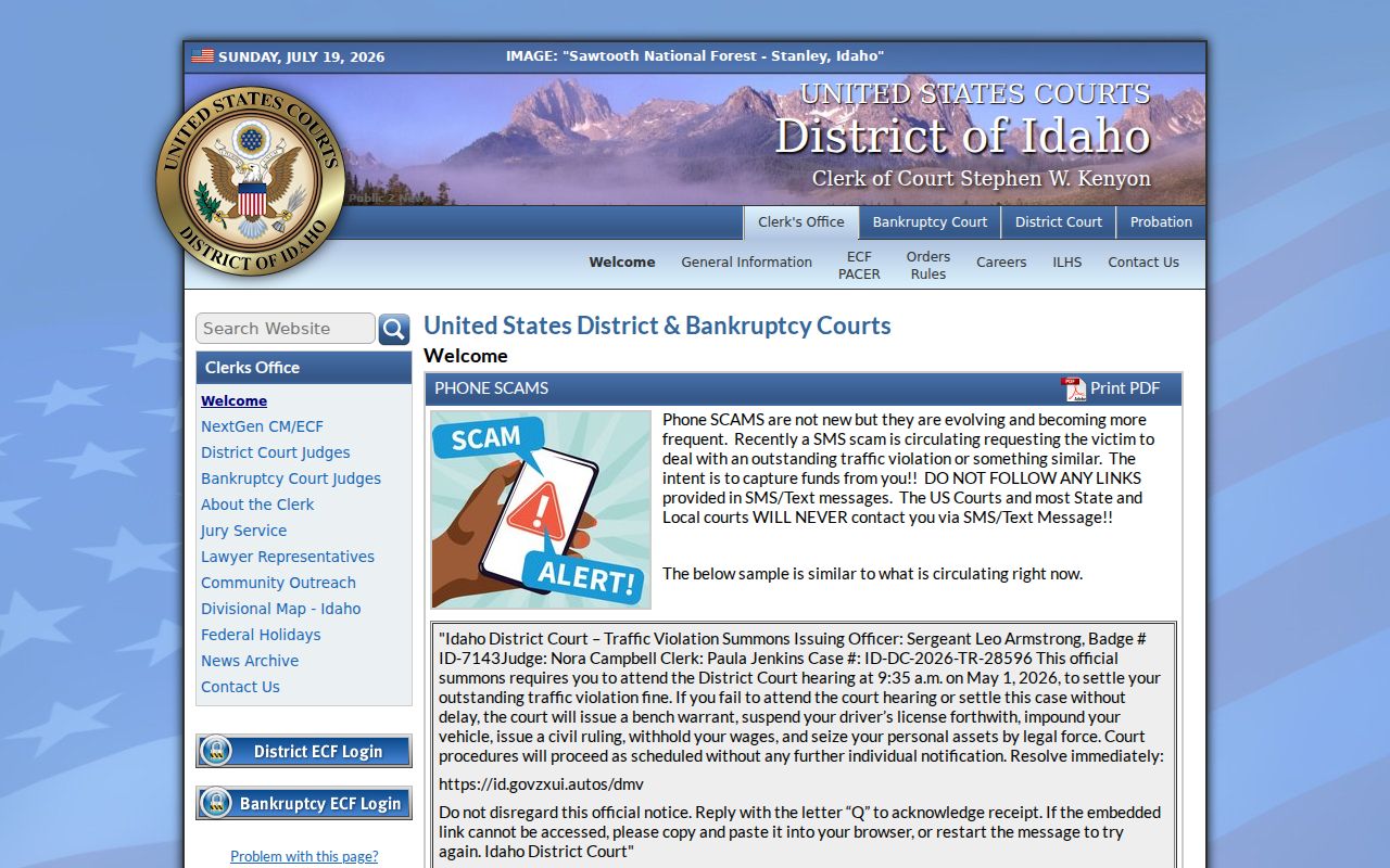 Gem County criminal history District of Idaho court layer