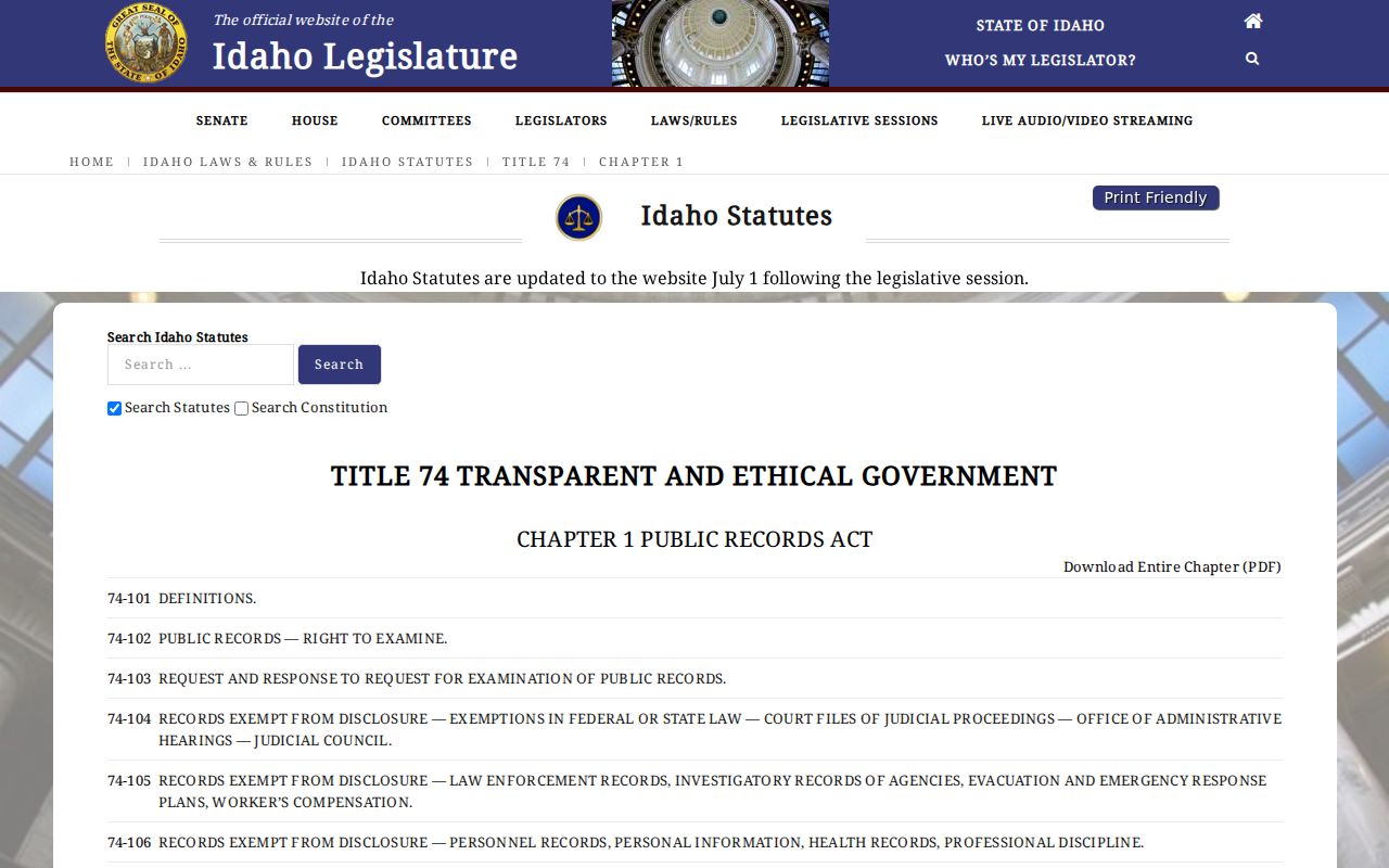 Gem County criminal records Idaho Public Records Act