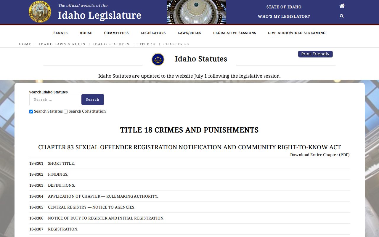 Gem County sex offender check and Idaho registration statutes