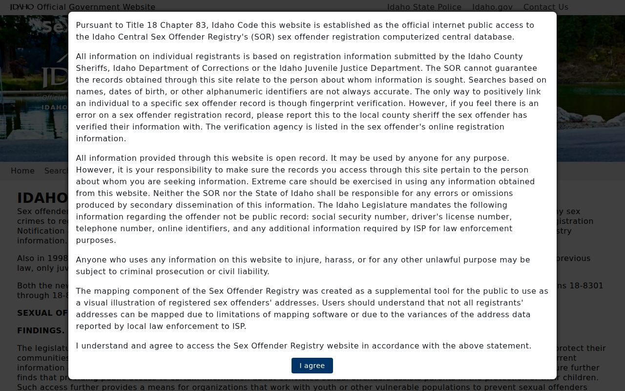 Gem County sex offender registry official search form